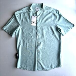 Zara bias cut shirt Men's short sleeve Shirt  slim fit green Sz S
